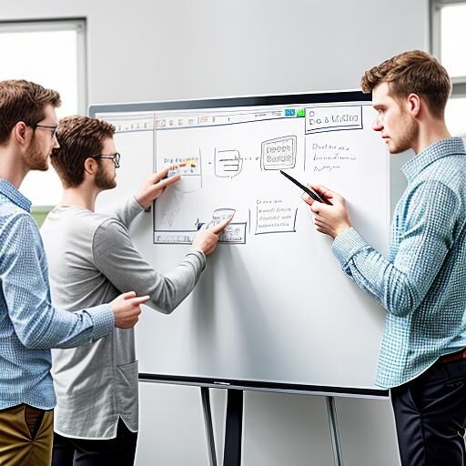A group of people around a whiteboard